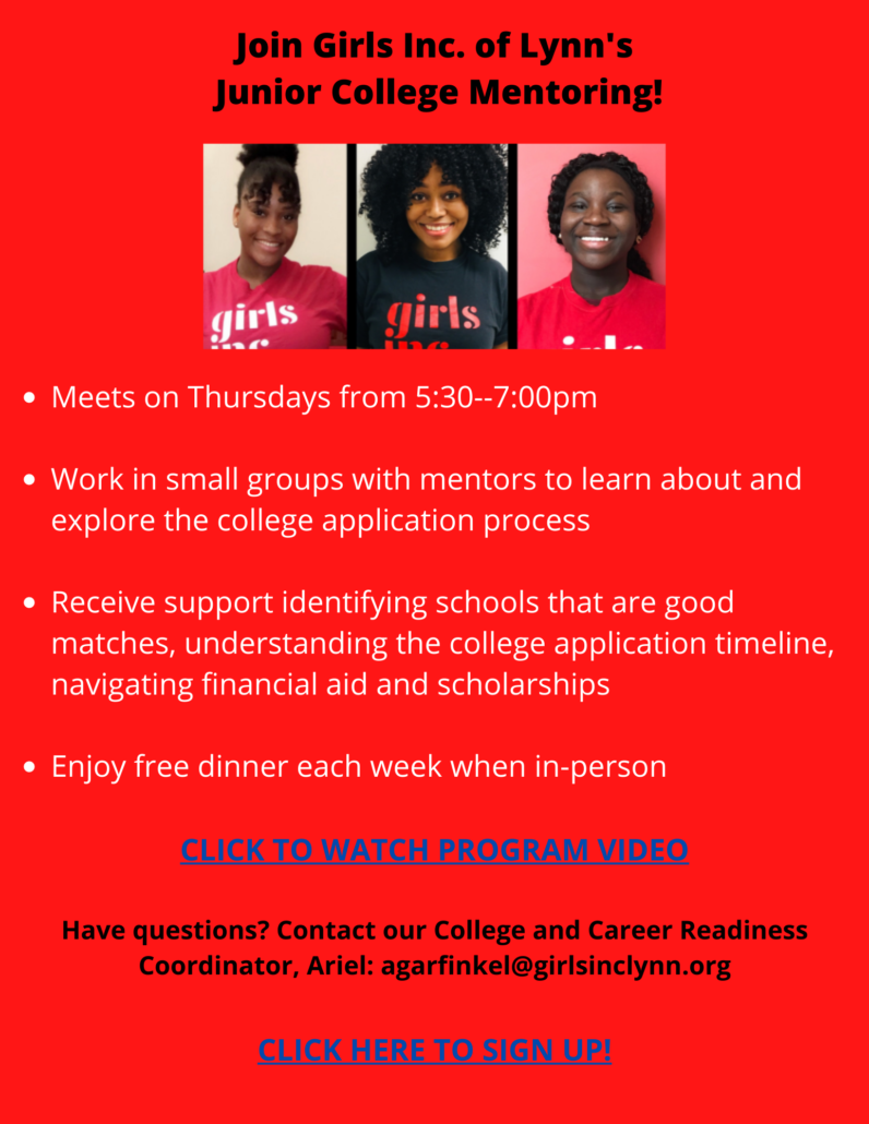 Junior College Mentoring Flyer For Girls Inc Lynn Lynn English 